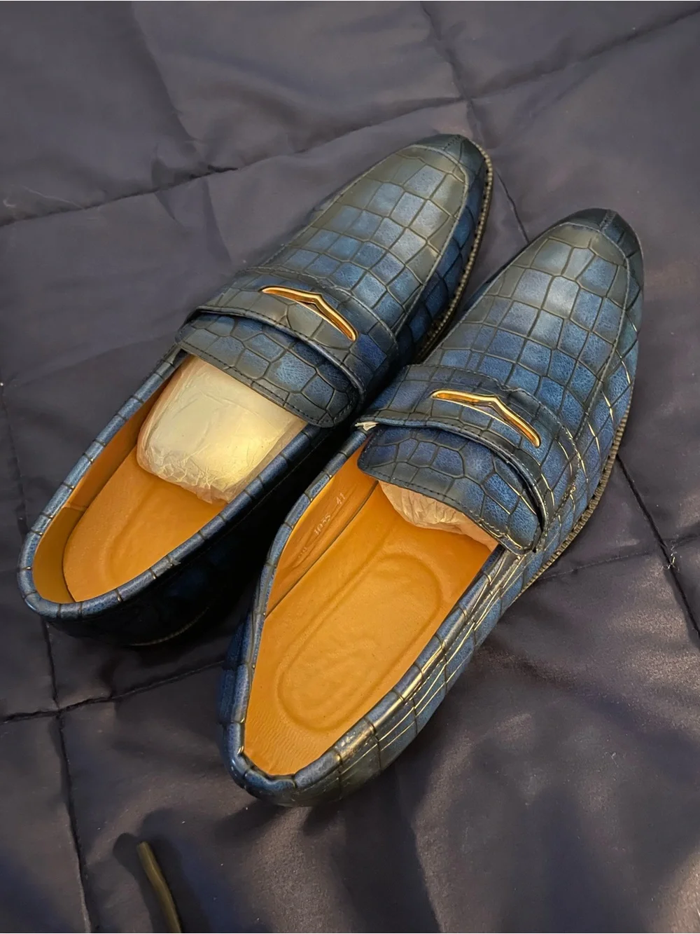 Men's Blue Croc-Embossed Slip-On Dress Loafers